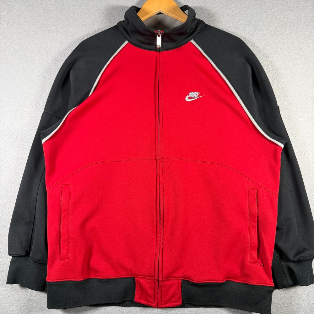 Nike Mens Full Zip Track Jacket Red Black Colorblock Mock Neck Size M 127045